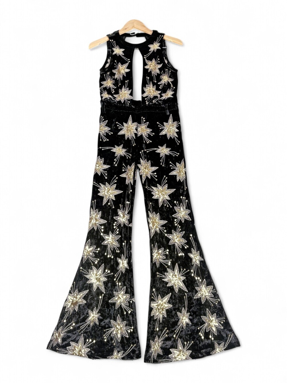 Black Velvet Star-Embellished Jumpsuit